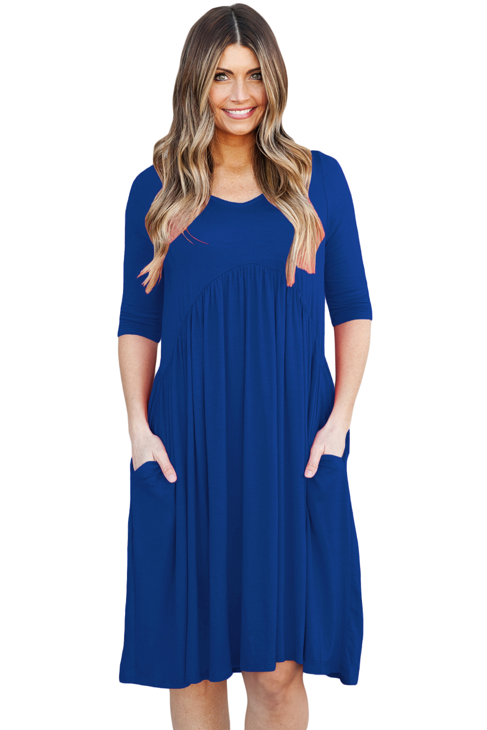 BY61653-5 Blue  Sleeve Draped Swing Dress